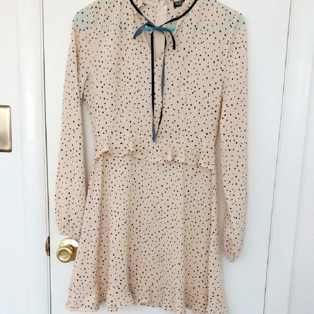 Cream Polka Dot Long Sleeve Dress